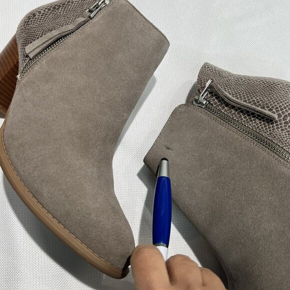 Vionic Anne Ankle Booties Suede Faux Snakeskin Womens 10 Zip Up Tan Block Heel - Picture 4 of 12